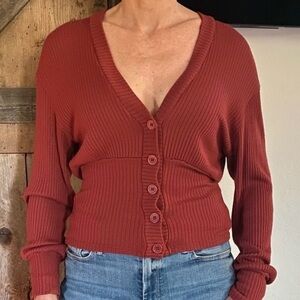 Reformation Burnt Orange V Neck Cardigan Sweater